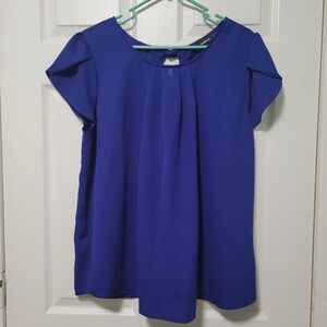 Torrid Blue Split Flutter sleeve Blouse With Pleated Neckline